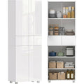 Armoire haute de cuisine blanc laque avec quatre portes a ouverture par pression et deux tiroirs