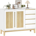 Buffet scandinave avec quatre tiroirs, deux portes et pietement en bois massif
