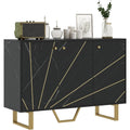 Buffet contemporain aspect marbre noir avec trois portes, deux placards et etagere reglable