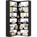 Bibliotheque d'angle en forme de L avec six niveaux de rangement, finition noire