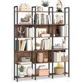 Bibliotheque industrielle 6 niveaux avec grandes etageres ouvertes, meuble de rangement 24 x 128 x 187,1 cm, marron rustique et noir