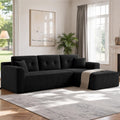 Canape d'angle convertible en velours c?tele, sofa modulable avec fonction lit, 242 x 152 cm, noir