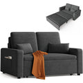Canape lit convertible 2 places 147 x 196 x 87 cm avec extension sur 4 roulettes, sofa en velours, gris fonce