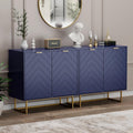 Ensemble de deux buffets scandinaves avec quatre portes, etageres reglables et pieds metalliques dores