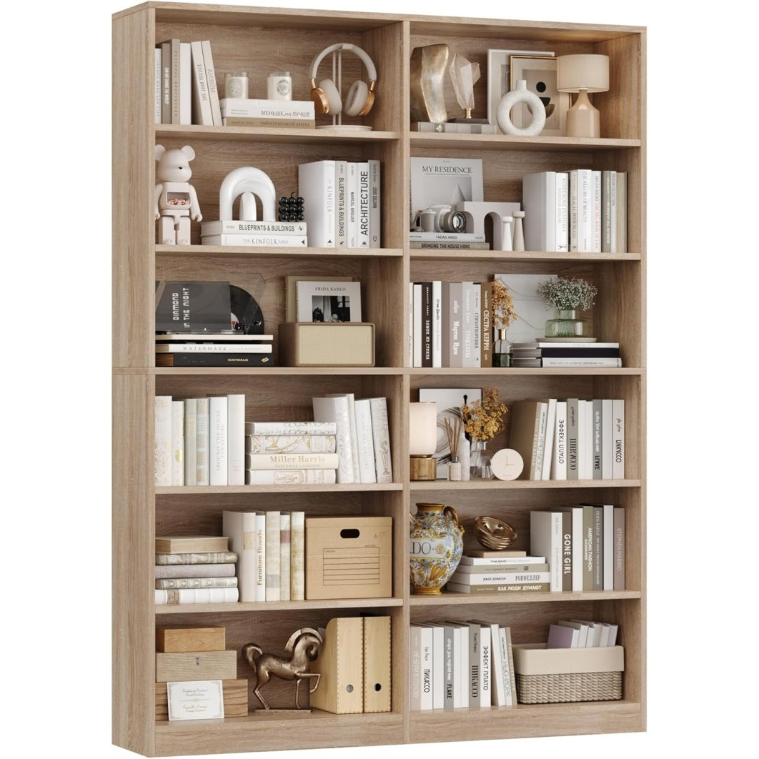 Bibliotheque finition ch¨ºne avec douze etageres ouvertes pour livres et decoration