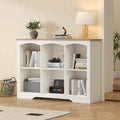 Bibliotheque basse avec espaces de rangement ouverts, finition blanc et marron