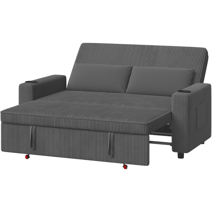 Canape lit compact 2 places avec dossier inclinable, revetement en velours et couchage dappoint, gris, 75 x 160 x 100 cm