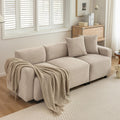 Canape trois places en tissu chenille avec rembourrage epais et design moderne de couleur beige