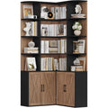Bibliotheque d'angle 187 cm avec porte et dix-sept etageres, finition noir et ch¨ºne