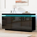 Buffet lumineux avec LED reglable, trois tiroirs et quatre compartiments de rangement, noir, 140 x 35 x 72,5 cm