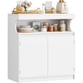 Buffet moderne blanc avec deux portes, niche ouverte et etageres reglables pour cuisine ou salon
