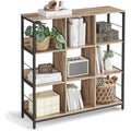 Bibliotheque industrielle a 3 niveaux avec 9 compartiments ouverts, etagere de rangement bois et metal pour salon ou bureau