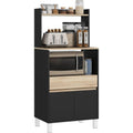 Meuble pour micro-ondes avec plan de travail, tiroir, 2 portes a fermeture douce et etageres ouvertes, buffet de cuisine noir