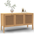 Bahut decor bois naturel avec fa?ades en cannage, 3 portes, format 110 cm