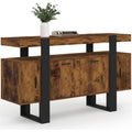 Buffet 140 cm avec 4 portes, meuble de rangement bois effet vieilli et noir