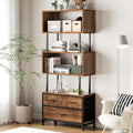 Bibliotheque etroite a 5 niveaux avec 3 tiroirs en tissu, etagere de rangement pour chambre, bureau ou salon, style retro