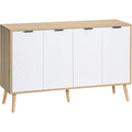 Buffet avec 4 portes et etagere reglable, meuble de rangement pour salon, cuisine ou chambre, blanc et bois naturel