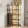 Bibliotheque dangle 5 niveaux avec eclairage LED et 4 tiroirs en tissu, meuble industriel marron rustique pour salon ou bureau